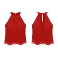 thumbnail image 4 of TEAJOPSUU Tank Tops for Women Halter Neck Embroidered Lace Cropped Tank Tops Bohemian Style Casual Sleeveless Shirts Loose Fit Summer Solid Color Blouses Red, 4 of 6