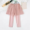 thumbnail image 2 of Lenpel Girls' Leggings with Mesh Skirts High Waisted Slim Ruffle Sparkly Skirted Pants Toddler Footless Tights 2-10 Y(Pink,9-10 Years), 2 of 6