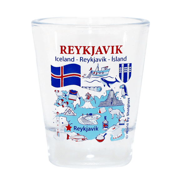 Reykjavik Iceland Landmarks and Icons Collage Shot Glass