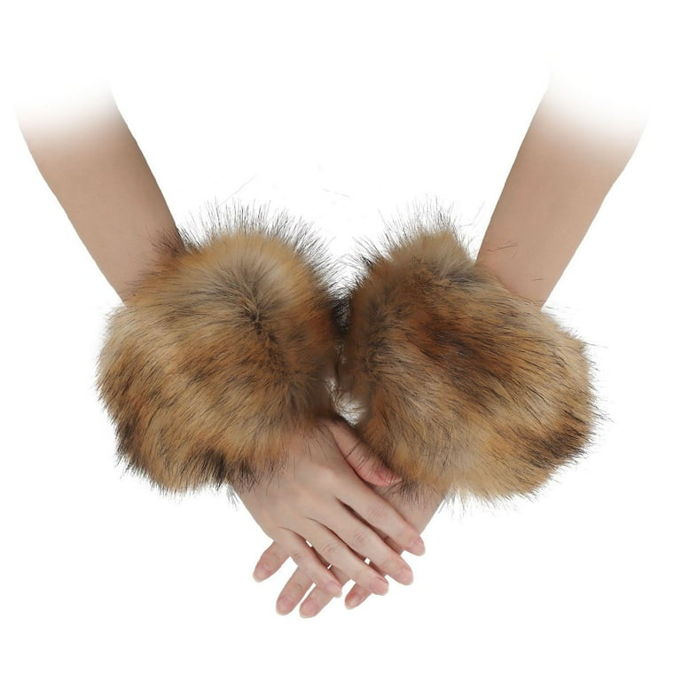 小物 Fluffy Arm Warmer LA CARRIE Women's Leopard Print Faux Fur Wrist Cuffs,Winter
