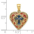 thumbnail image 3 of FJC Finejewelers 14k Yellow Gold 3d Blue Stained Glass Cross In Heart with Red Lace Charm, 3 of 6