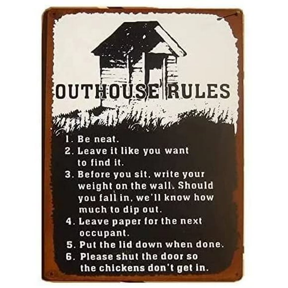 Outhouse Rules Vintage Tin Sign Toilet Rustic Retro Metal Sign for Coffee Shop Bar Home Bathroom Restroom Garage Country House Nostalgic Wall Decor Signs 12"x16"