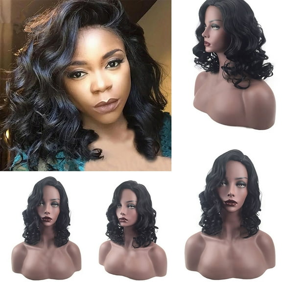 DOPI Front Wigs Human Hair Bob Women's Holiday Shoulder With Bangs Party Cosplay Daily Curly Wig Hair Long wig