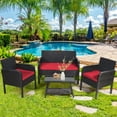 thumbnail image 1 of Gymax Ensemble de Meubles en Rotin Extérieur 4PCS Ensemble de Conversation de Patio W / Coussin Rouge, 1 of 10