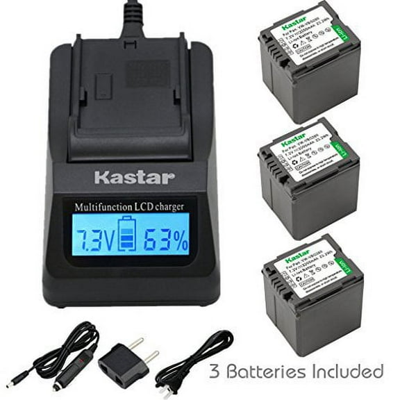 Kastar Ultra Fast Charger(3X faster) Kit and Battery (3-Pack) for Panasonic VW-VBG260 work with Panasonic AG-AC7, AG-AF100, AG-HMC40, AG-HMC80, AG-HMC150, HDC-HS250, HDC-HS300, HDC-HS700, HDC-SD600, H