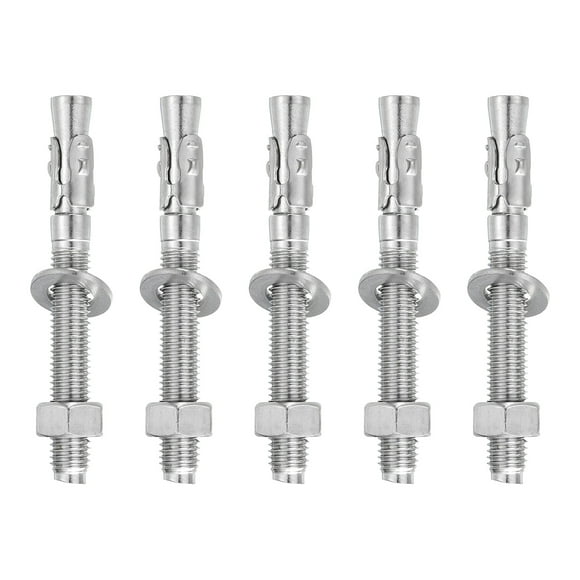 Uxcell 5 Pcs Ancrages en Coin, 1/2 Pouces" x 4-1/2 Pouces Ancrages en Acier Inoxydable pour Béton, Fixation Standard Robuste pour Support Mural en Ciment (Inclut Rondelles Écrous, Ton Argent)