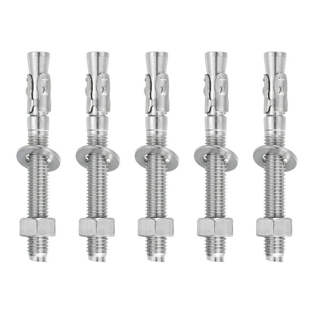 Uxcell 5 Pcs Ancrages en Coin, 1/2 Pouces" x 4-1/2 Pouces Ancrages en Acier Inoxydable pour Béton, Fixation Standard Robuste pour Support Mural en Ciment (Inclut Rondelles Écrous, Ton Argent)
