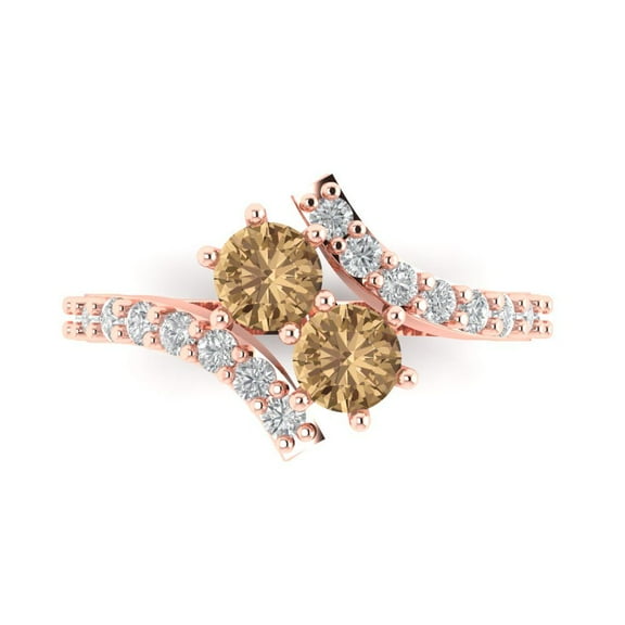 Clara Pucci 14K Rose Gold 1.48ct Champagne Solitaire with Accents Ring