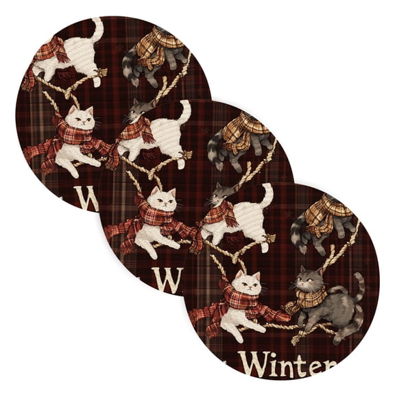 BZSMCE Mats for Pots,Pans Place Cute Plaid Of Cats Simple Style Pattern Pot Mats