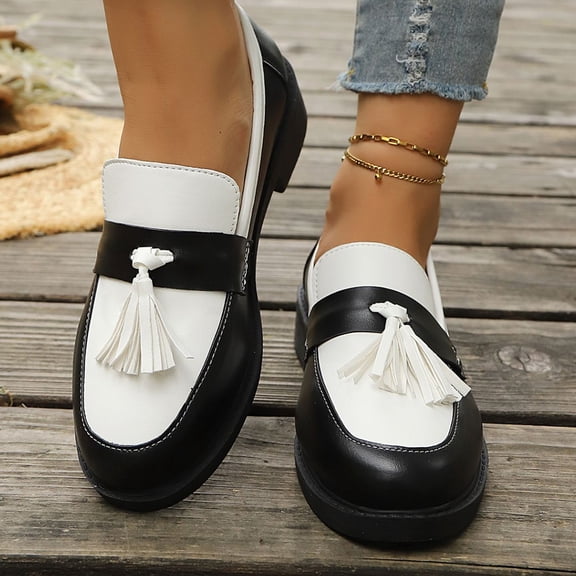 Willtoo Womens Classic Faux Leather Platform Tassel Loafers Slip On Round Toe Dress Shoes Comfort Lightweight Non Slip Thick Lug Sole for Business Work Wedding Party Daily Casual