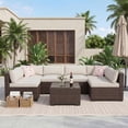 thumbnail image 6 of 7-Piece Outdoor Patio Furniture Set, All-Weather Waterproof Wicker Patio Furniture with Removable Cushions, Modern Gray Conversation Set for Poolside, Garden, and Backyard, Brown Vine+Beige Cushion, 6 of 8