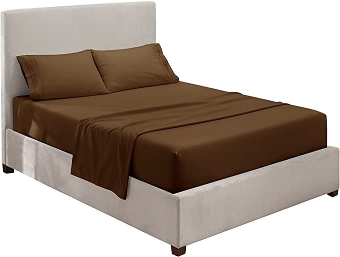Clara Clark Premier 1800 Microfiber Collection 3-Line Bed Sheet Set, Full Size, Chocolate Brown