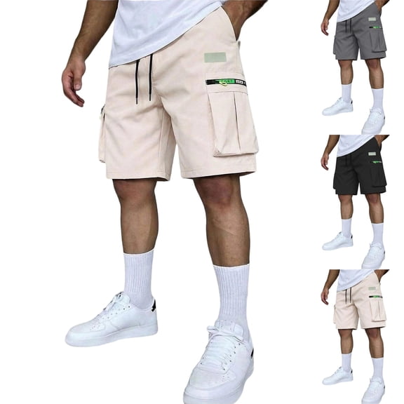 LTTVQM Men's Hiking Cargo Shorts Lightweight Breathable Golf Outdoor Workout Shorts with Multi Pocket for Fishing Travel Khaki L