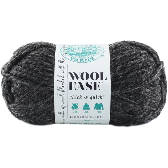 Lion Brand Wool-Ease Thick & Quick Yarn Charcoal #6 Super Bulky Acrylic/Wool yarn, 170g/ 97m, 3-CT