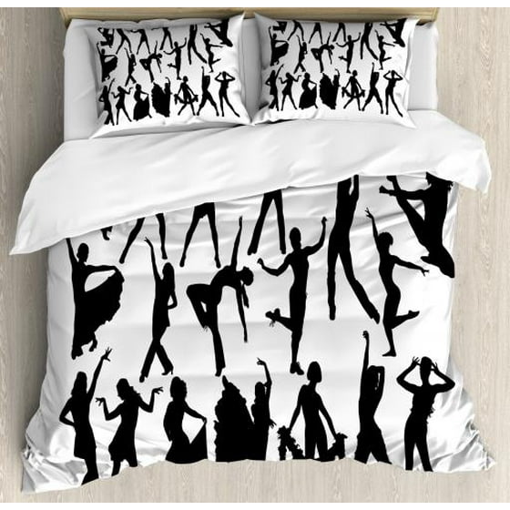 Black And White Queen Size Duvet Cover Set Rs Silhouette Black And White Queen Size Duvet Cover Set Rs Silhouette Modern Latin Hip Hop Tango Jazz Ballroom Salsa Decorative 3 Piece Bedding With 2 Pillow