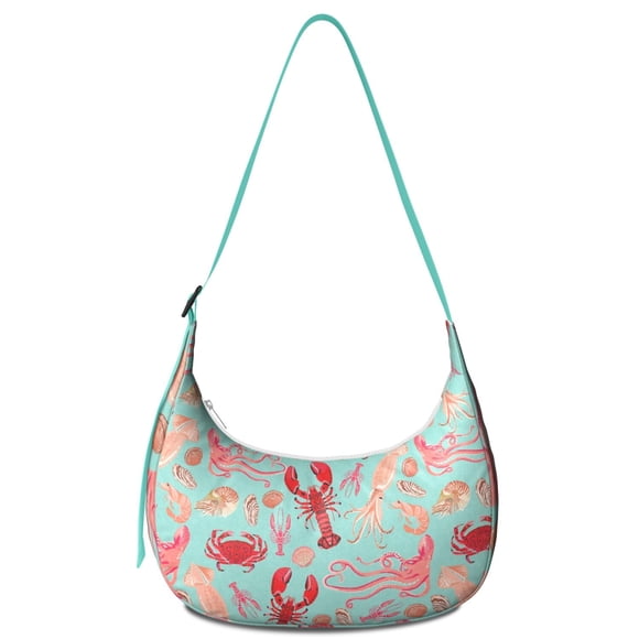 Sac à Bandoulière Bohème Nautique en Forme de Fruits de Mer avec Sangle Ajustable, Sac à Bandoulière Côtier Rouge Bleu Étoile de Mer Homard, Sac de Voyage en Nylon Léger avec Fermeture Éclair Fluide et Organisation