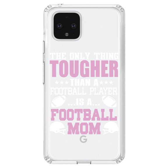 DistinctInk Clear Shockproof Hybrid Case for Google Pixel 4 (6.1" Screen) - TPU Bumper Acrylic Back Tempered Glass Screen Protector - Football Mom Only Thing Tougher than Player