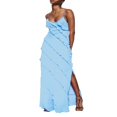 thumbnail image 1 of CHOK Womens Ruffle Maxi Bodycon Dresses Y2k Fairy Spaghetti Strap Layered Long Dress Slit Club Party, 1 of 6