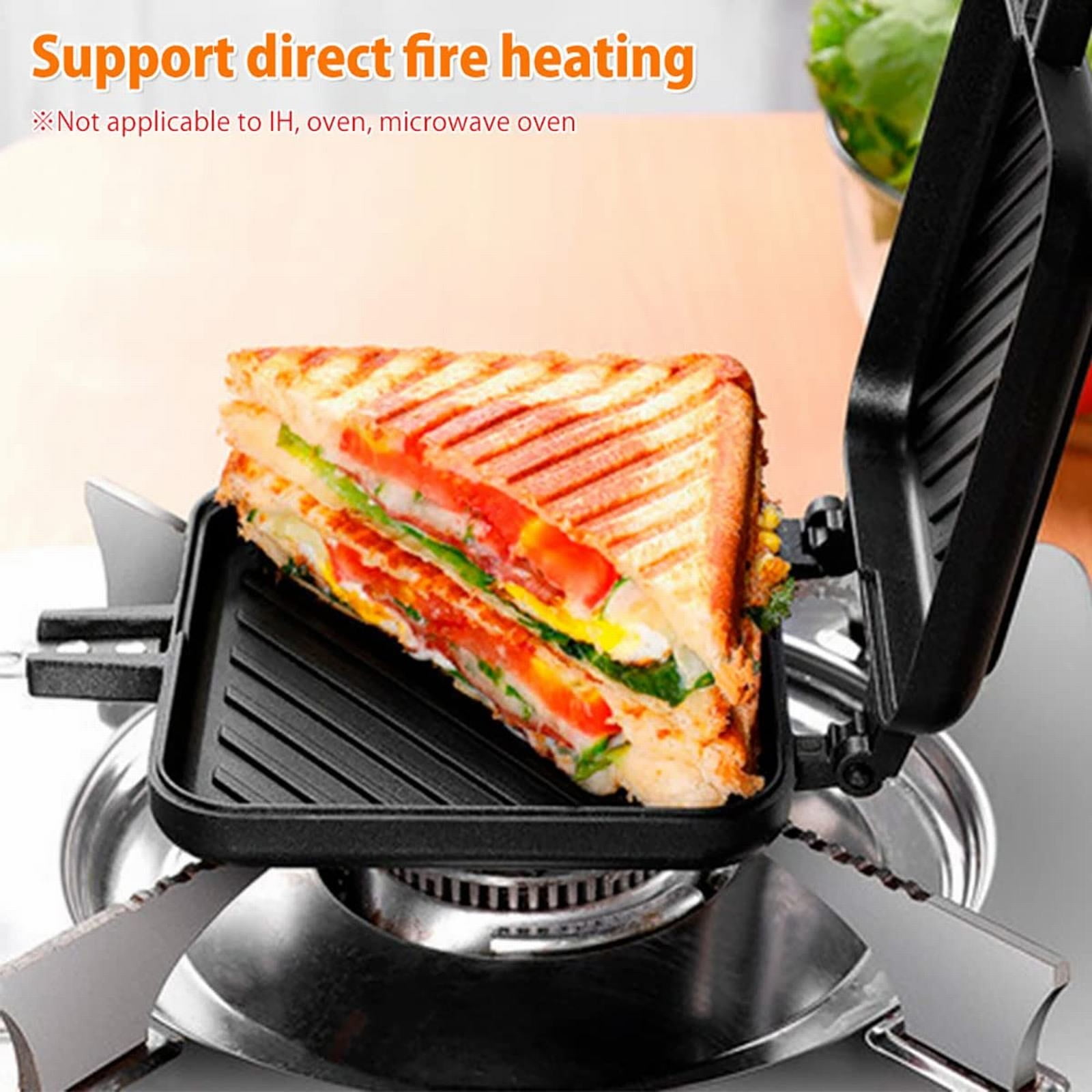 Clearance! Toastie Maker Double Side Bread Frying Pan Non Stick Stovetop Sandwich Maker Machine with Heat Handles Multiple Purposes Sandwich Camping Toaster for Stov for Home & kitchen Black