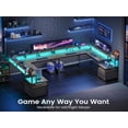 thumbnail image 5 of L Shaped Desk with Drawer and Power Outlet, 66" Home Office Desk Corner Computer Desk with Monitor Shelf, Printer Storage Shelves, Gaming Desk with Led Lights, Two Person Desk, Walnut, 5 of 9