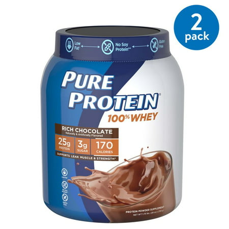 (2 Pack) Pure Protein 100% Whey Protein Powder, Rich Chocolate, 25g Protein, 1.75