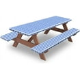 thumbnail image 1 of Yeacher Picnic Table and Bench Fitted Tablecloth Cover, 3-Piece Set, KENOBEE Flannel Backing Elastic Edge, 1 of 8