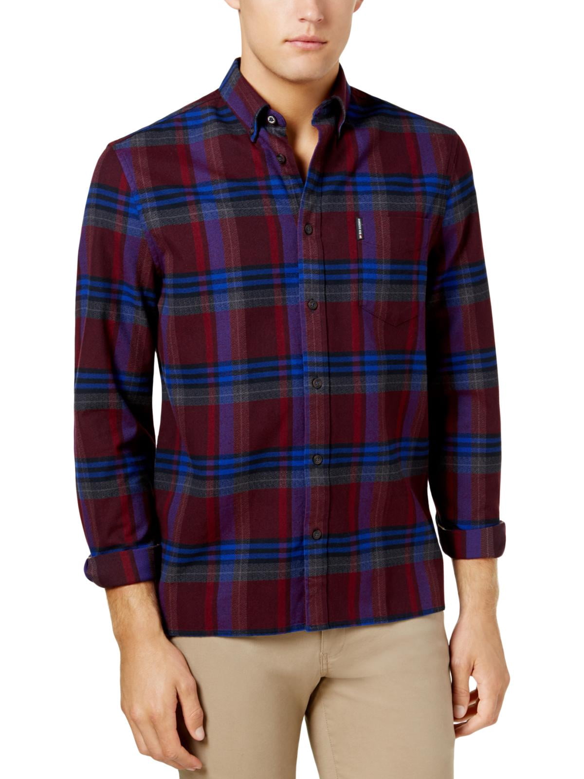 Ben Sherman Mens Slim Fit Plaid Button 