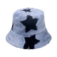 thumbnail image 1 of hirigin Adult Plush Bucket Hat Winter Warm Star Print Fluffy Fisherman Cap for Women Men Travel Beach, 1 of 4