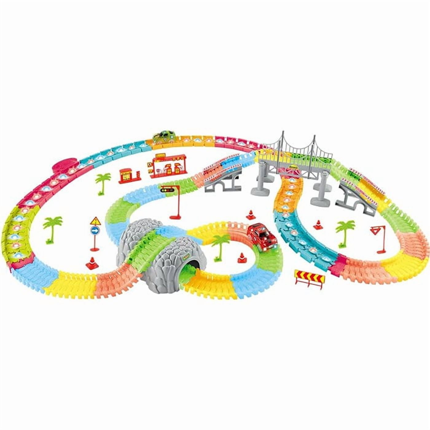Tradeopia Rail Stunt Car Set: 256-Piece Glow Track with 360