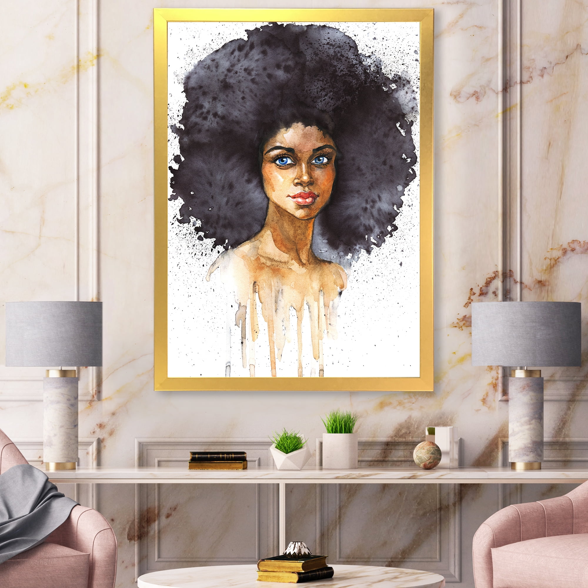 Designart 'Portrait of Afro American Woman X' Modern Framed Art Print