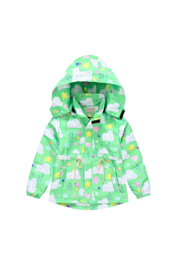 Toddler Kids Baby Girls Fashion Cute Cartoon Clouds Pattern Windproof Jacket Detachable Hooded Coat