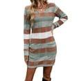 thumbnail image 2 of Women'S Striped Sweater Dress High Waist Knit Textured V Neck Long Sleeve Bodycon Dress Knit Mini Dress Green M, 2 of 9
