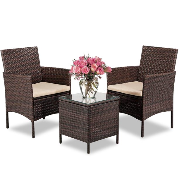 Fdw 3 Pieces Patio Set Outdoor Wicker Patio Furniture Sets Wicker Bistro Set Rattan Chair Conversation Sets For Yard Bistro Lawn Balcony Poolside