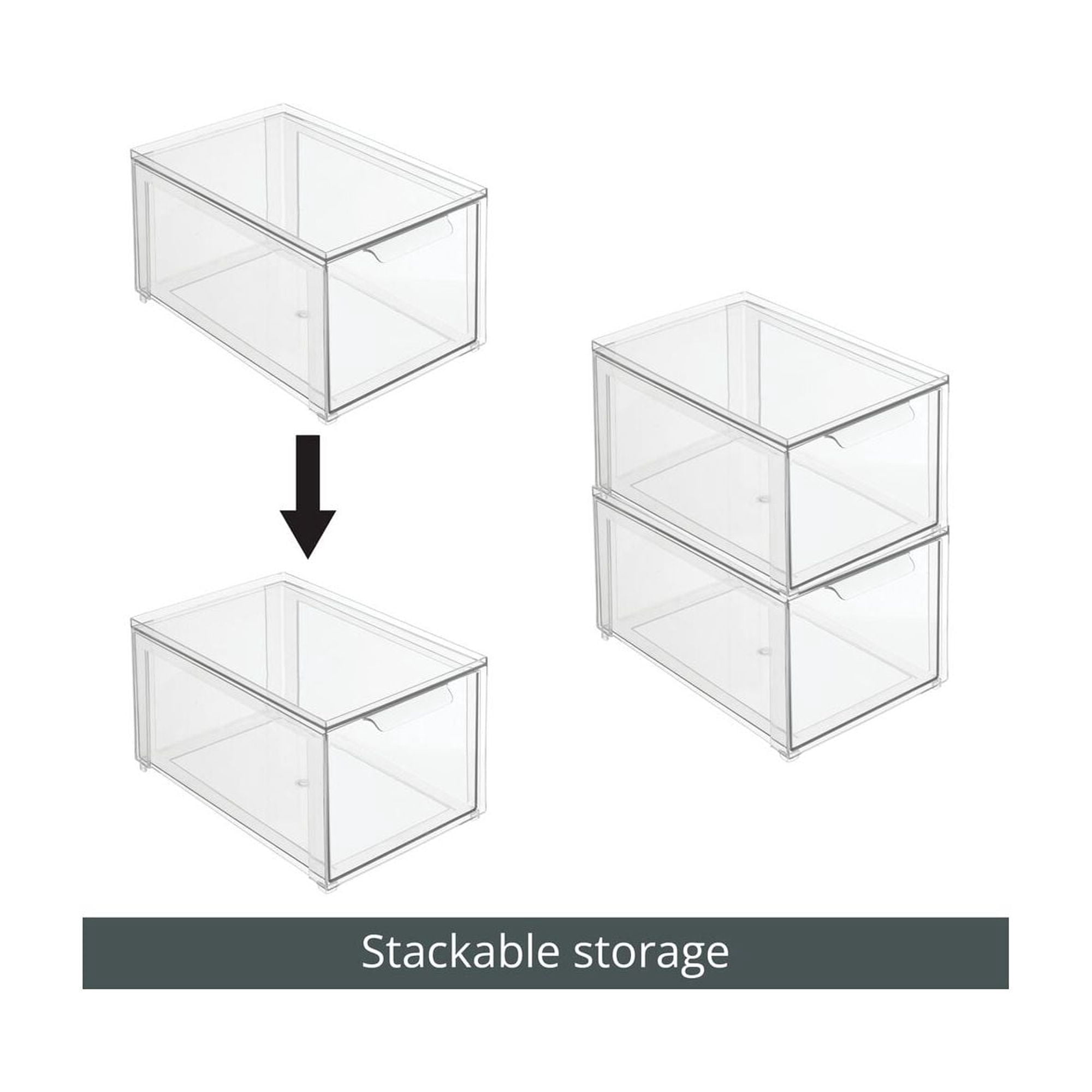mDesign Plastic Stackable Crafting Drawer Organizer Bins, Handle, 4 Pack - Clear