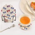 thumbnail image 4 of 6 Pcs Drink Coasters with Holder 3.94in Woven Coasters for Drinks Red and Blue Stripe Bows Coaster Set for Protection Table, 4 of 7