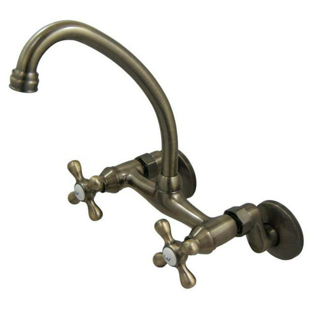 Kingston Brass Kingston 6-Inch Adjustable Center Wall Mount Kitchen Faucet Antique Brass