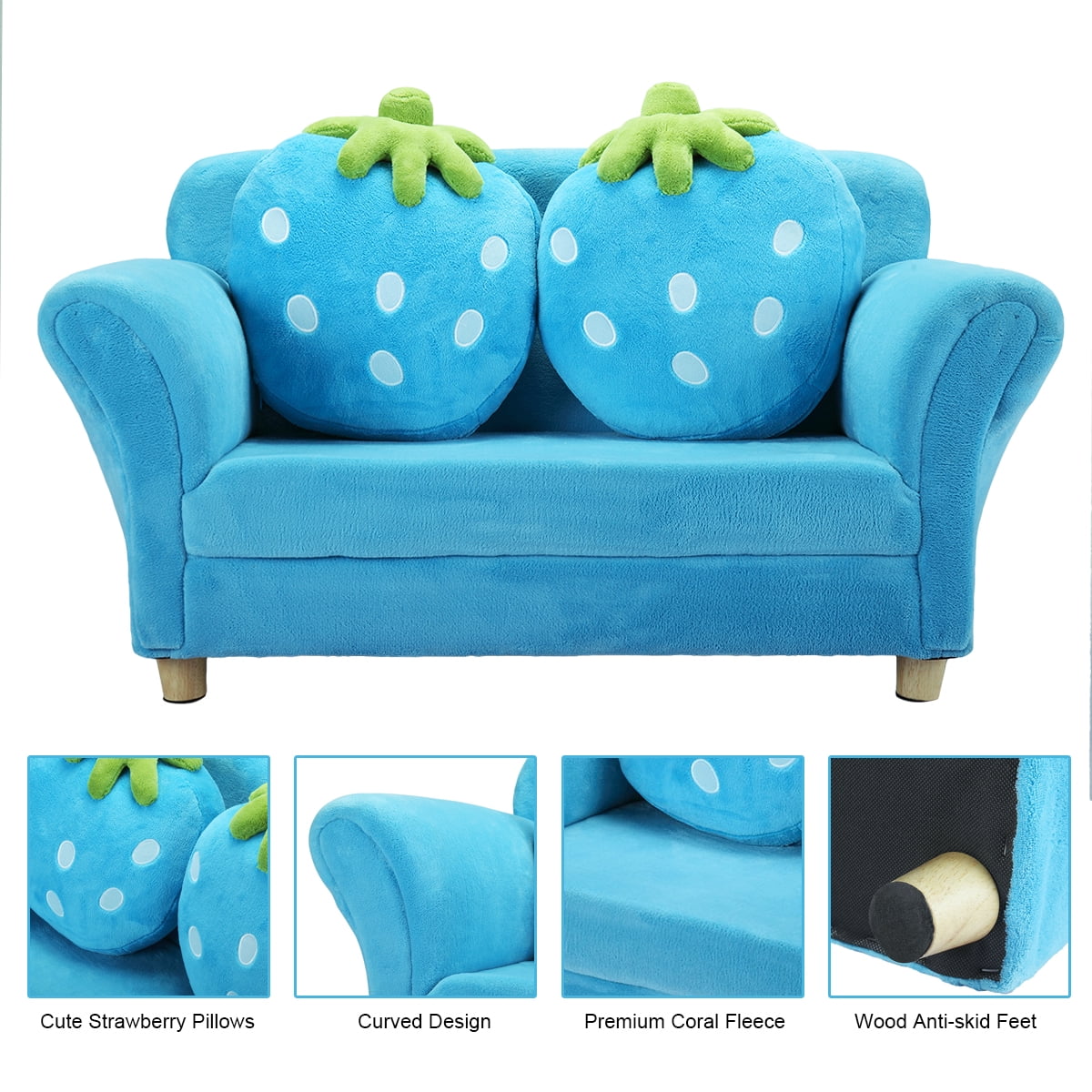 Tobbi Kids Sofa Couch Armrest Chair Children sofa with 2 Strawberry