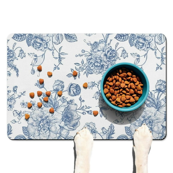Dog Food Mat Featuring Aesthetic Floral Wildflower Illustration, Durable Waterproof Absorbent Pet Feeding Mat