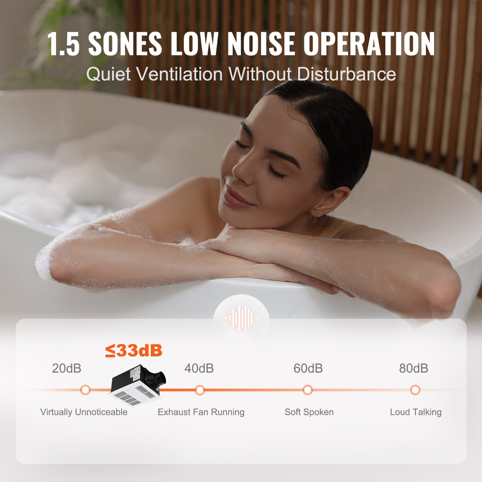 VEVOR Bathroom Exhaust Fan, 1500W Heating, 110 CFM High-Efficiency Ventilation, 1.5sones Low Noise Operation, Energy-Saving Bathroom Ceiling Fan, For Various Ceilings