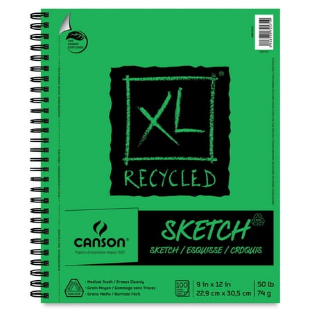 Canson XL Recycled Side Spiral Sketch Paper Pad, 9" x 12", 100 Sheets