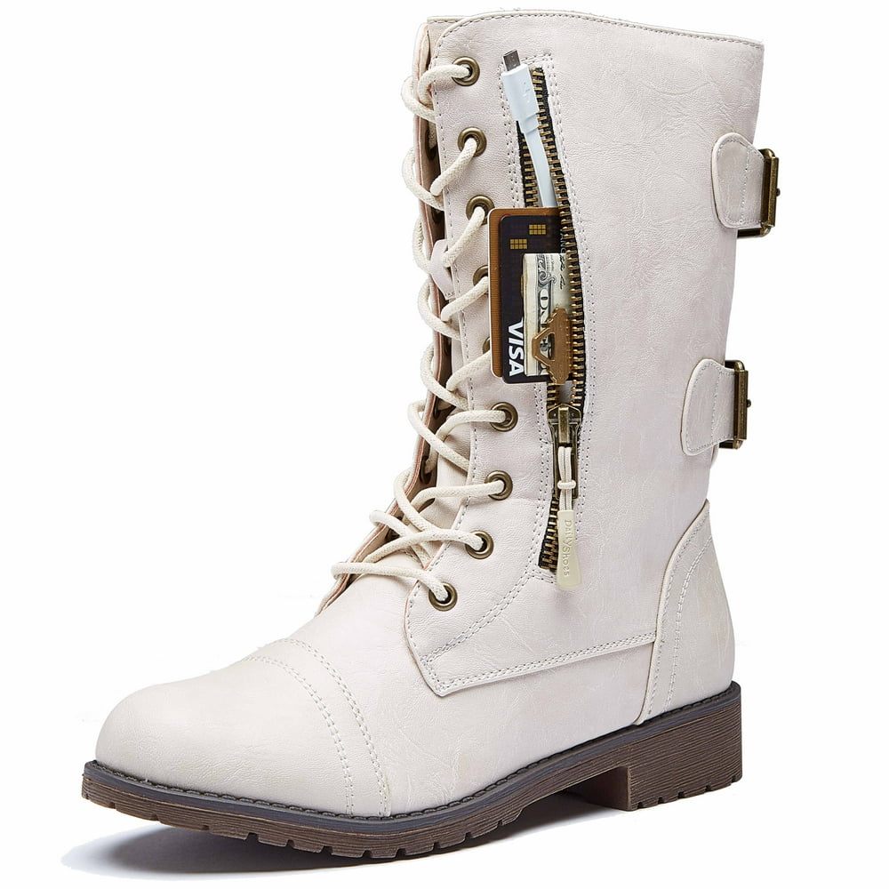 white combat boots with pouch