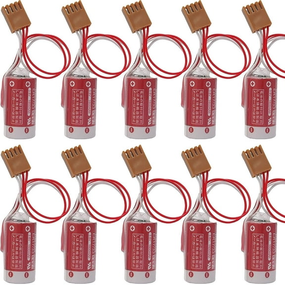 (Pack of 10) ER17/33 (2/3A 3.6V) PLC Battery with Plug for Omron 3G2A9-BAT08 (C500-BAT08) PLC Controller Battery