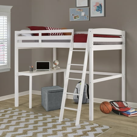 Concord Full Size High Loft Bed with Desk - White