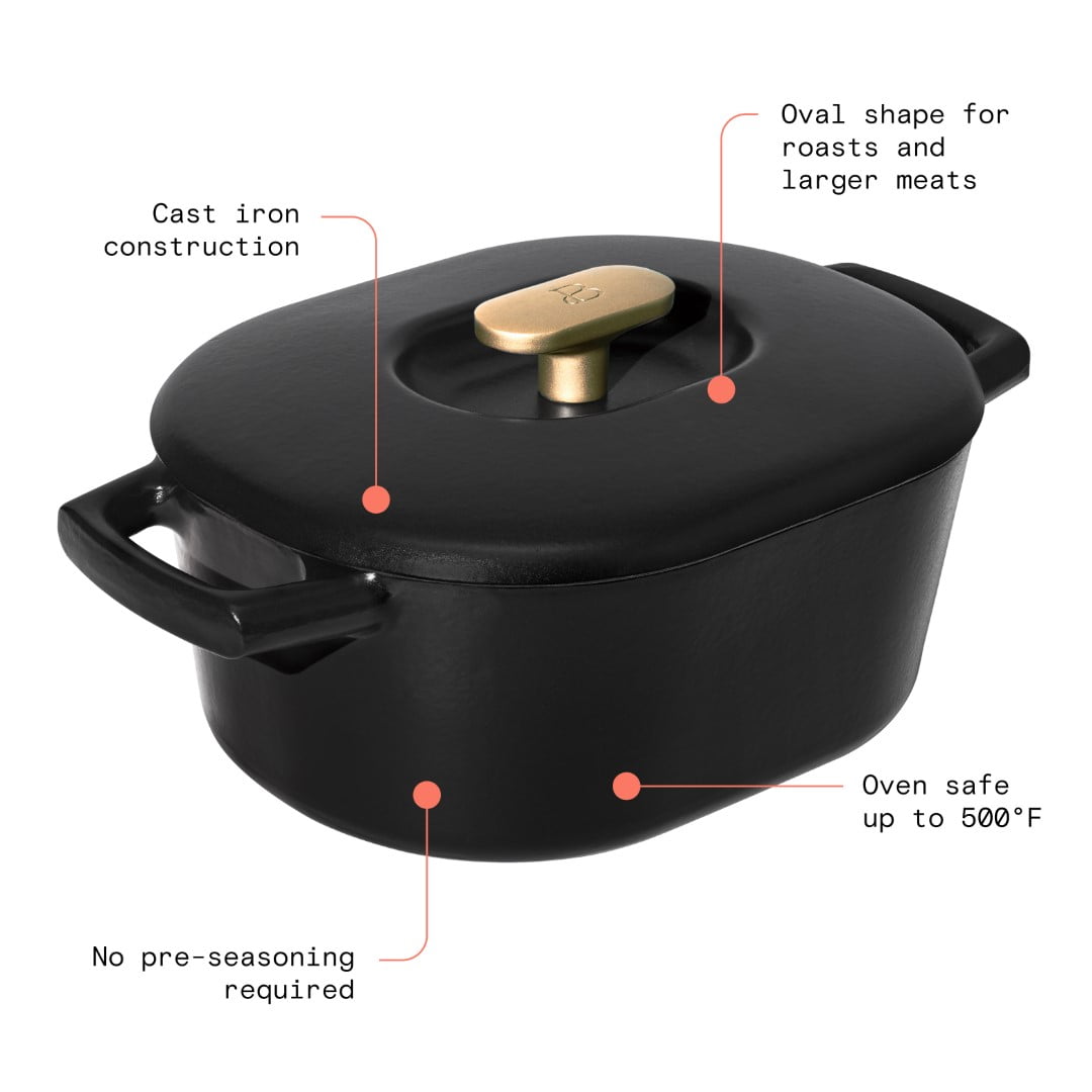 Beautiful 6 Quart Enamel Dutch Oven, Black Sesame by Drew Barrymore