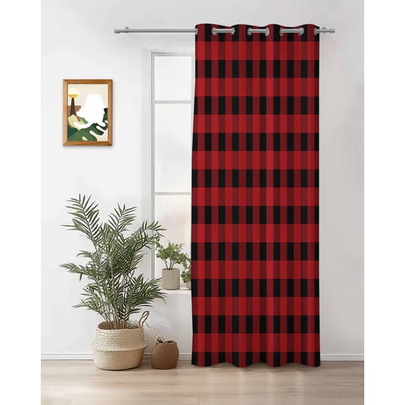 Black Red Thermal Insulated Blackout Curtains for Bedroom 36 Length Buffalo Plaid Checked Room Darkening Curtain 1 Panel Grommet Window Curtain Drape for Living Room Nursery Room