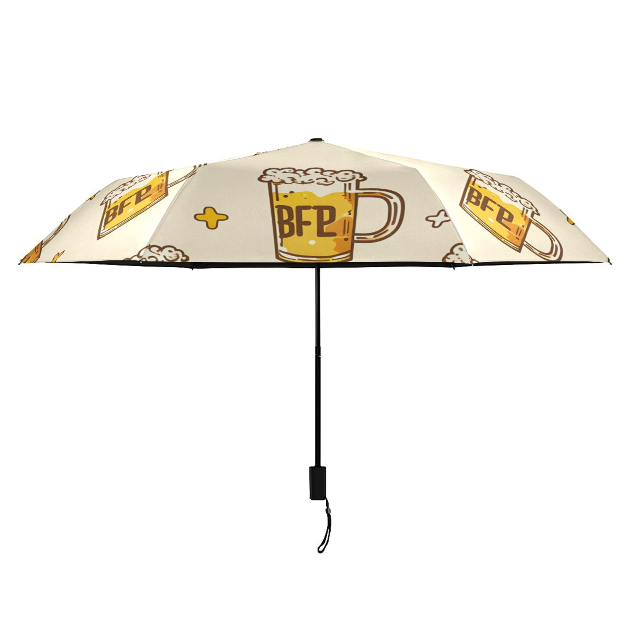 Cartoon Beers and Stars All Weather Umbrella Triple Folding Parasol 6 Ribs UV Protection Portable