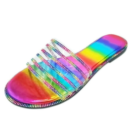 

Coopserbil Women Ladies Summer Fashion Casual Flat Retro Slippers Open Toe Flat Shoes Slip On Slides Slippers Sea Flip-Flop Wide Width Sandals Casual Bohemian Beach Shoes Multicolor Size US 7