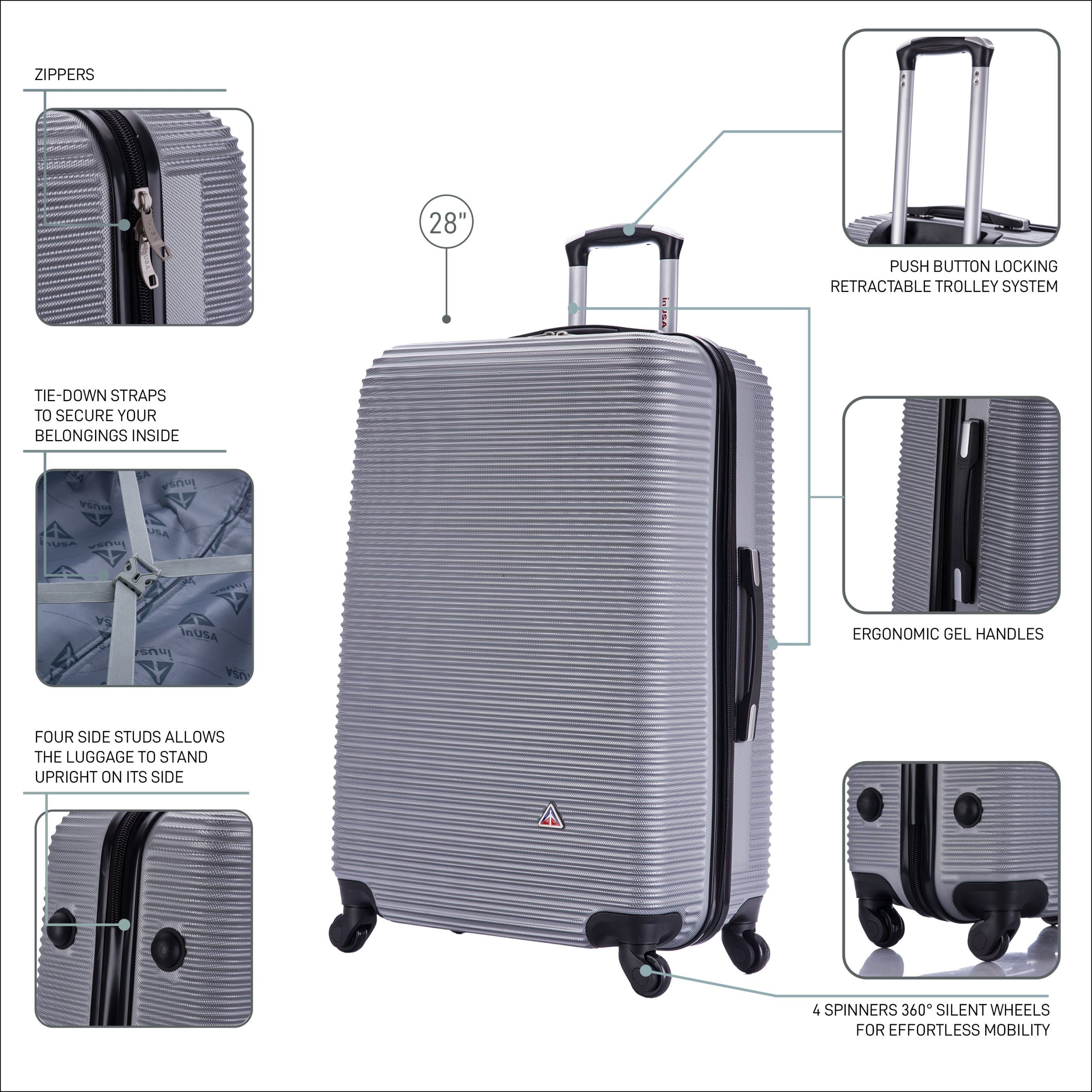 InUSA Royal 28" Hardside Lightweight Luggage with Spinner Wheels, Handle, and Trolley, Silver