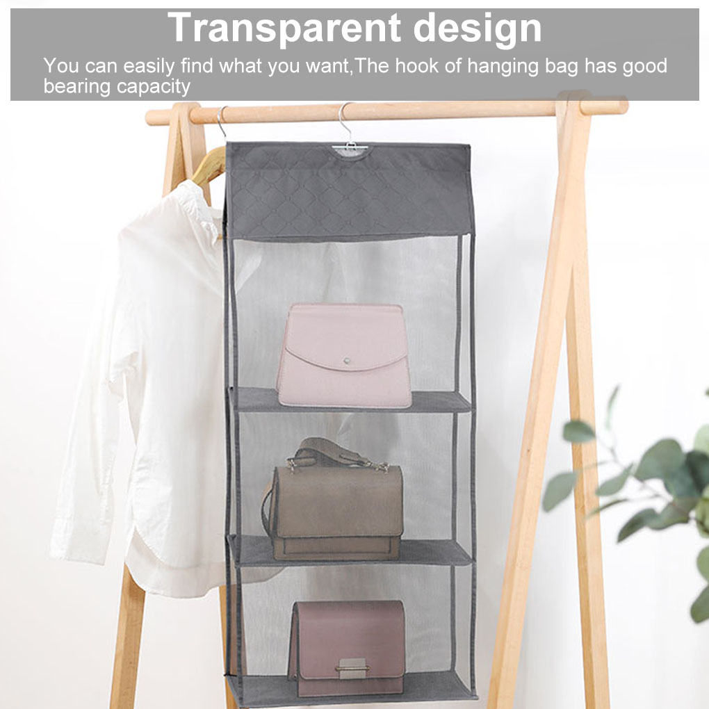 Handbag Hanging Organizer Hanging Wardrobe Organizer Three\-Dimensional  Storage Hanging Bag Handbag Organizer For Closet 2/3/4Lay Beige two layers