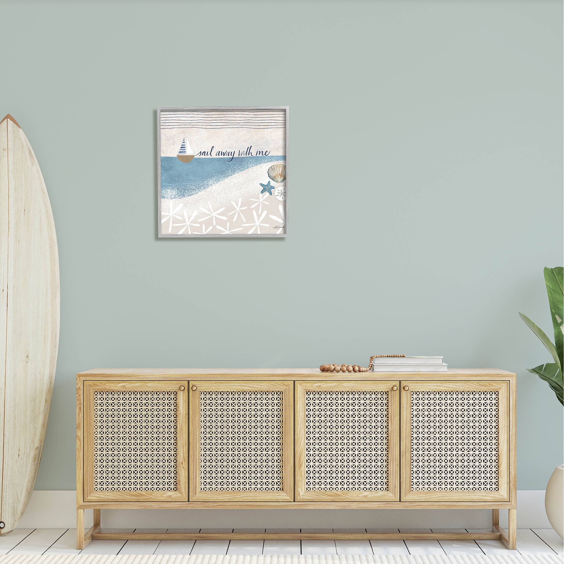 Stupell Industries Sail Away With Me Patterned Beach Graphic Art Gray Framed Art Print Wall Art, Design by Katie Doucette